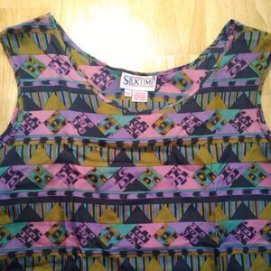 Vintage Silktime Geometric Pattern Silk Tank Top
